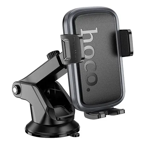 Автотримач для телефона HOCO H79 Vista push-type car holder (center console) Black Metal Gray - фото 1