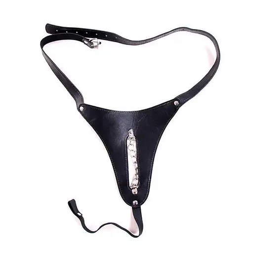 Жіночі BDSM стрінги з прорізом та декоративним ланцюжком S/M/L Чорний K000443 - фото 4