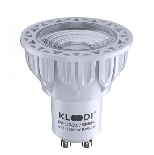 Лампа LED GU10 5WCOB 4000К 450Lm DIM KLOODI KDGU10-QL 5WCOB 4K 60D WH DIM - фото 1