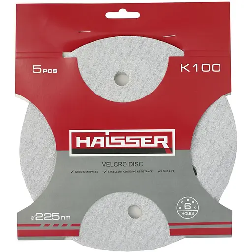 Круг шлифовальный самоклеящийся Haisser с отверстиями 225 мм, k 100, 5 шт. (119683)