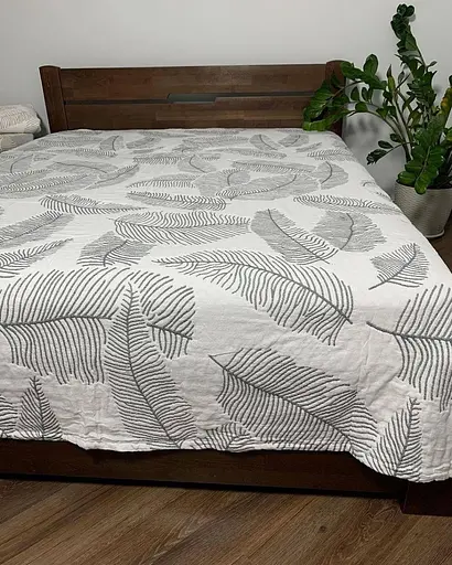 Покривало муслінове двостороннє 210x250 см плед на двоспальне ліжко інтер'єрне легке з великим ботанічним принтом Сірий - фото 4