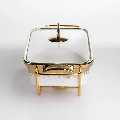 Мармитница прямоугольная Yiwu со стеклянной крышкой на металлической подставке с подогревом 31х16х11 см настольный мармит для первых блюд ML-860-11 - фото 3