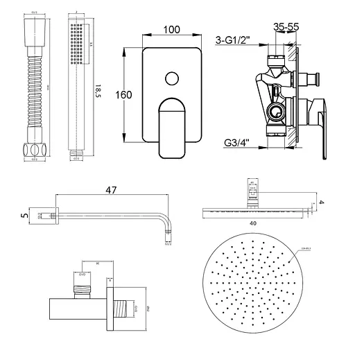 Душова система Kohlman Texen 40 chrome + BOX прихованого монтажу QW210TR40, Хром - фото 4