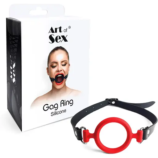 Кляп Art of Sex силіконове кільце натуральна шкіра, Gag Ring внутрішній діаметр кільця 40 мм, Червоний - фото 3