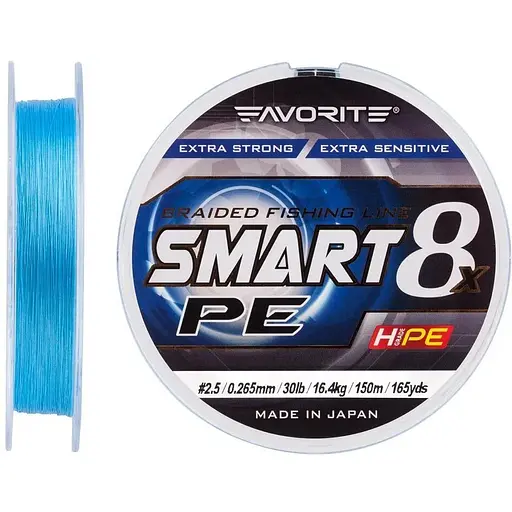 Шнур Favorite Smart PE 8x 150м #2.5/0.265 mm 30lb/16.4 kg Синій (1013-1693.10.77)