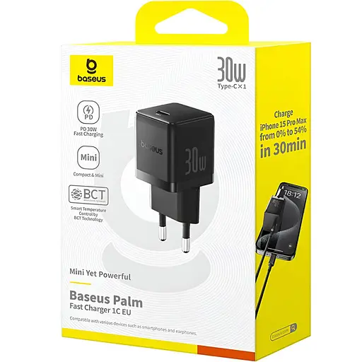 МЗП Baseus Palm Fast Charger 30W (1USB-C) (P10111605113-00) Cluster Black - фото 4