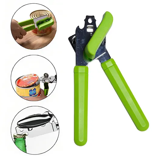 Консервный нож открывалка для консерв консервооткрыватель нержавеющая сталь пластик 20 см, Kitchen Master Салатовый 85461 - фото 2