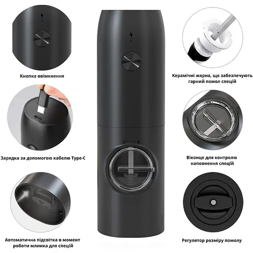 Електричний млинок для солі перцю Ringel Fusion 18 см ABS пластик керамічні леза (RG-5122-01) - фото 5