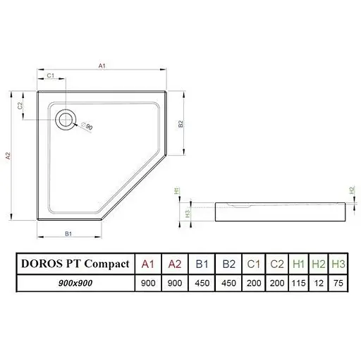 Душовий піддон Radaway Doros PT Compact 90x90 SDRPTP9090-05 - фото 2