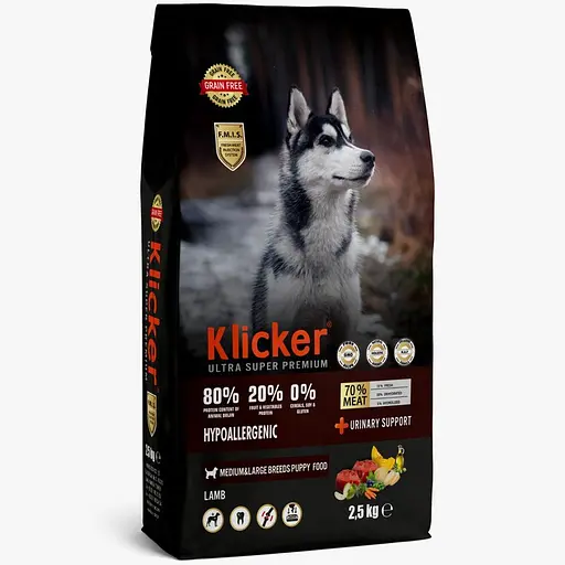 Сухий корм Klicker для цуценят середніх та великих порід з ягням 2.5 кг