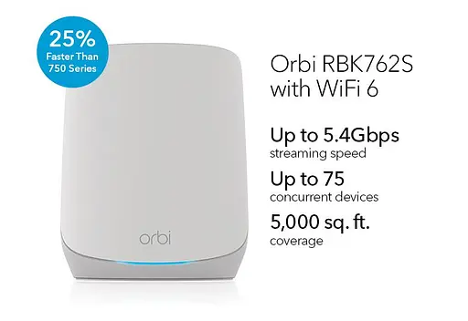 NETGEAR WiFi система Orbi RBK762S AX5400, WiFi 6, MESH, 3xGE LAN, 1xGE WAN, біл. кільк. (2шт.) - фото 3
