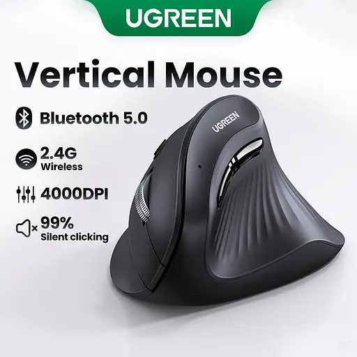 Мишка бездротова вертикальна Ugreen MU008 2 стандарти Bluetooth + радіоканал (25444) - фото 4