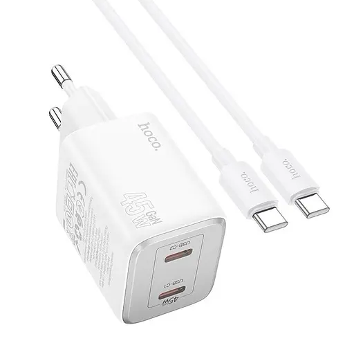 Адаптер сетевой Hoco Elogiado dual-port charger N42 (Type-C to Type-C Set) |2Type-C, 45W/3A, PD/QC| - фото 1