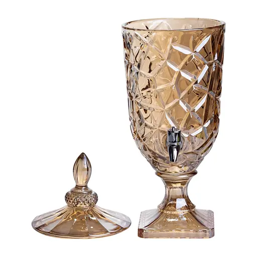 Лимонадница с краном стеклянная 3 л диспенсер для напитков лимонадник с краном Золотистый Yiwu HP-19-308 - фото 3