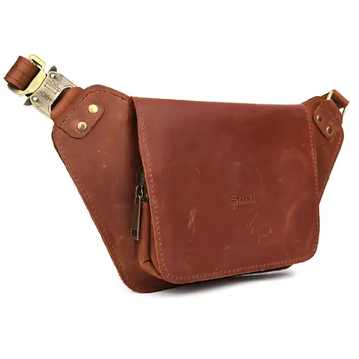 Шкіряна бананка Tarwa коньячна матова шкіра 14х29х5 см sum0028384 - фото 4