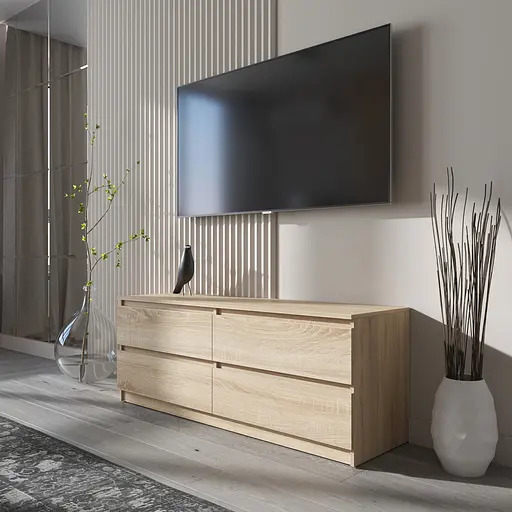 Тумба под телевизор Vays R-6 Дуб Сонома, 4 ящика без ручек, ЛДСП, 140×40×53 см