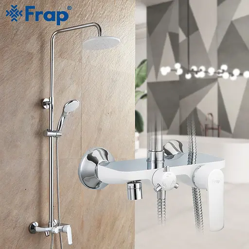 Душова система Frap F2431, поворотний вилив, лійка, білий/хром - фото 3