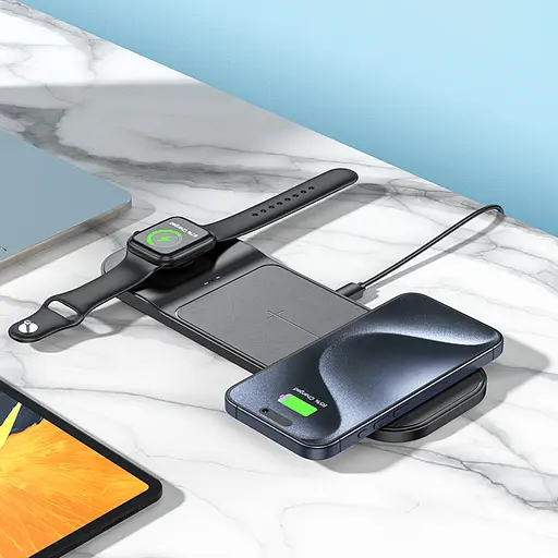 Бездротовий зарядний пристрій Hoco CQ5 22.5W 3в1 чорний - фото 2