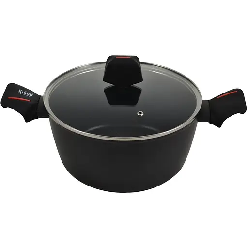 Каструля Krauf алюмінієва з антипригарним покриттям зі скляною кришкою 6.6 л 28 см (25-45-186)