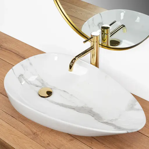 Умивальник Rea Greta 65 Bianco Shiny накладний мармур REA-U6501, Мармур - фото 2