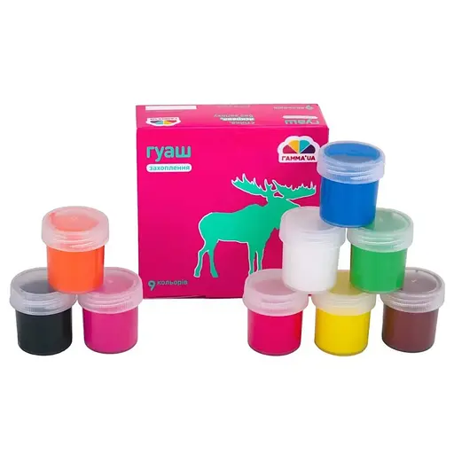 Набір гуашевих фарб для малювання Захоплення ГАММА'UA 200202, 9 кольорів по 20 мл - фото 1