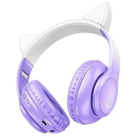 Бездротові Bluetooth навушники Hoco Cat ears W42 з вушками та підсвіткою Бузковий