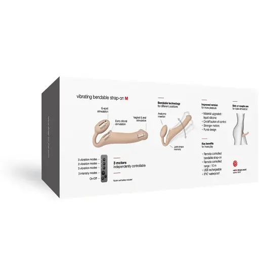 Безремневий страпон Strap-On-Me Vibrating Flesh M регульований з вібрацією та з пультом ДК діаметр 3.3 см - фото 7