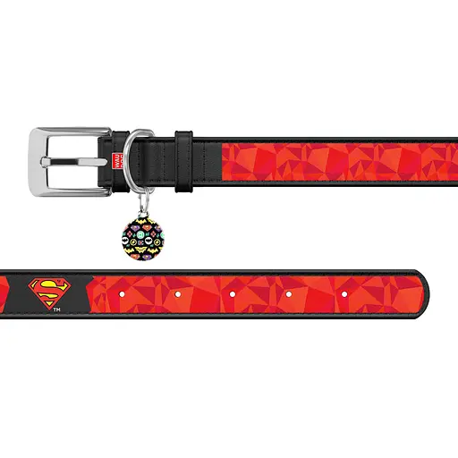 Нашийник для собак шкіряний Waudog Design з QR-паспортом "Супермен1" XL Ш 35 мм Д 46-59 см білий - фото 3