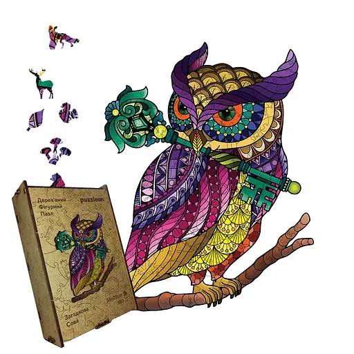 Пазл деревяний Загадкова Сова, А3, Картонна коробка 200 елементів