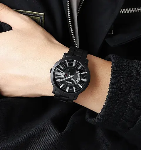 Чоловічий годинник Skmei 1985 на браслеті (Чорний з сріблястим) - фото 8