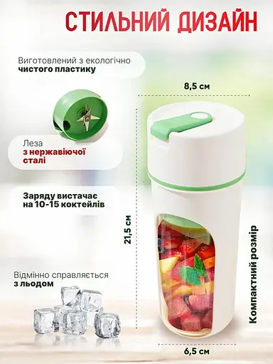Аккумуляторный портативный блендер MJM PRO Green - фото 11