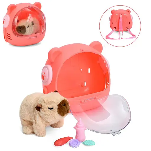 Животное капибара, 688-127A, 15 см, плюш, с переноской, интерактивный (в ассортименте)