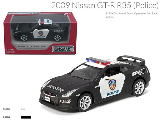 Машина металл "KINSMART" "Nissan GT-R (R-35) Police", в кор. 16*8,5*7,5см