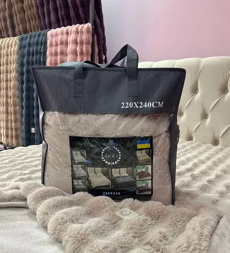 Покривало "Кролик" Темно-сіро-блакитний м’яке велюрове покривало 2,20 × 2,40 м для ліжка - фото 2