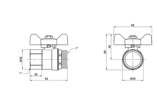 Кран шаровой Thermo Alliance Base 1" ВН прямой, никель, PN30, бабочка SD607W25 - фото 3