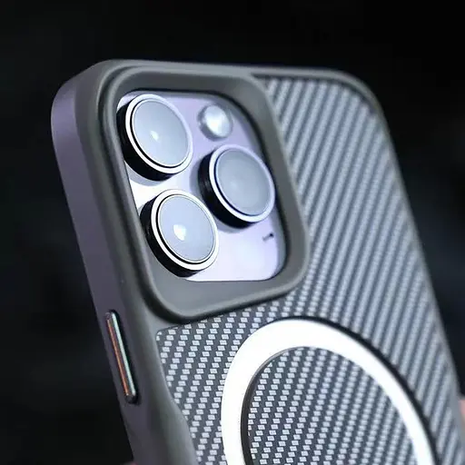 TPU+PC чохол Metal Buttons with MagSafe Carbon Ring для Apple iPhone 15 Pro Max (6.7) Сірий - фото 5