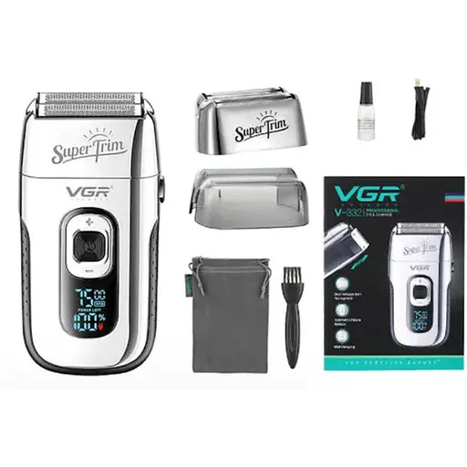 Профессиональный шейвер бритва VGR V-332 Super Trim двойное лезвие триммер LED дисплей 8 Вт Серебряный - фото 1