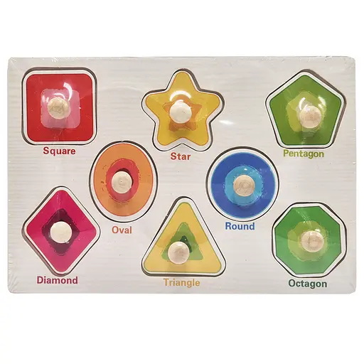 Деревяний пазл-вкладиш Геометричні фігури 53972-7 ручка-тримач, у плівці