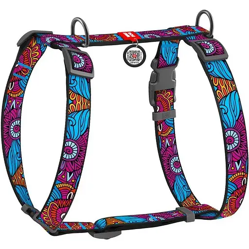 Шлея для собак Waudog Nylon анатомічна H-подібна з QR-паспортом, малюнок "Літо", пластиковий фастекс, S