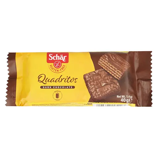 Вафлі з какао в темному шоколаді Dr. Schaer Quadritos 40 г - фото 1