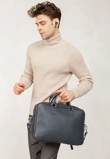 Кожаная деловая сумка Briefcase 2.0 синий флотар - фото 5