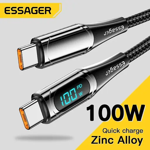 Кабель Essager USB Type-C to Type-C 100W с дисплеем быстрая зарядка 20V 5A - фото 4