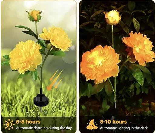 Світильники Sun Lamp садові на сонячній батареї квіти півонія 2 шт - фото 5