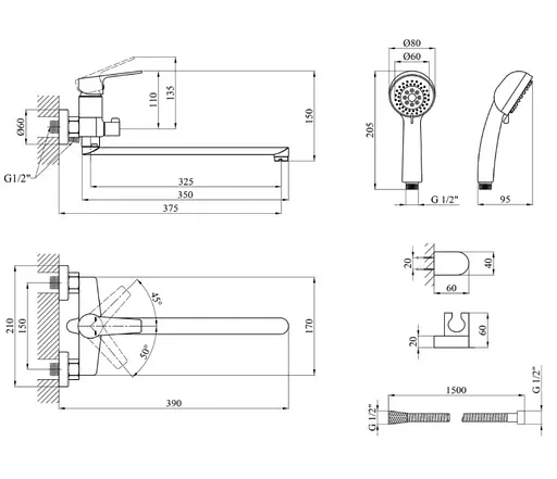 Смеситель для ванны Kroner KRP Hagen - C070 (CV032243) - фото 7
