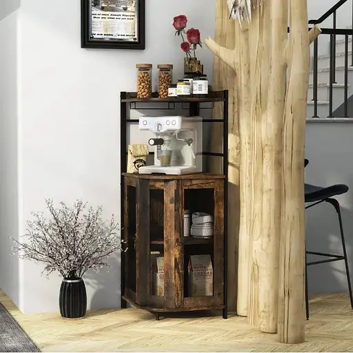 Стеллаж Costway Marvo барный с держателем бокалов в стиле Loft коричневый - фото 3