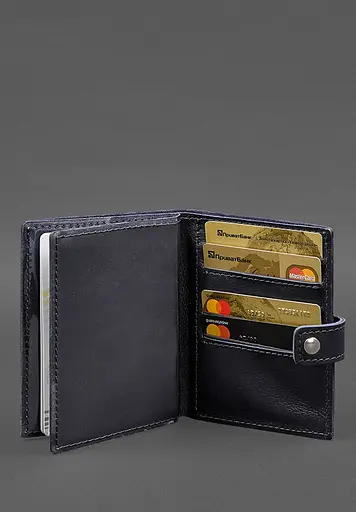 Кожаная обложка-портмоне на паспорт с гербом Украины 25.0 темно-синяя - фото 5