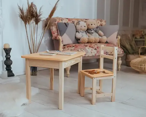 Дитячий письмовий столик та стільчик (з ящиком) для малювання та навчання (Олень) - фото 2