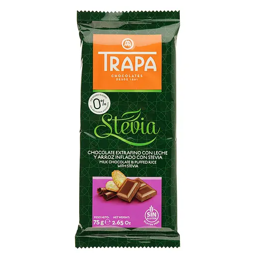 Уцінка. Шоколад молочний Trapa Stevia з рисовими кульками 75 г