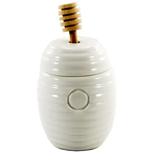 Банка для меда фарфор Interos белая 250 мл с деревянной ложкой PJ00911