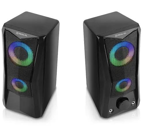 Колонки 2.0 Real-El S-107 Black, 2 x 3 Вт, USB, mini - jack 3.5 мм, RGB - подсветка (EL121100017) - фото 5